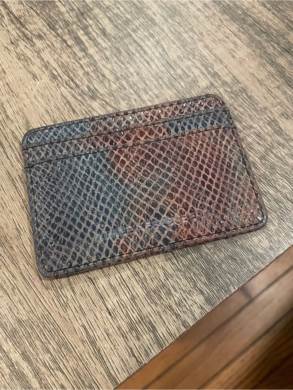 Aimee Kestenberg Brown and Black Snake-Embossed Leather Card Holder